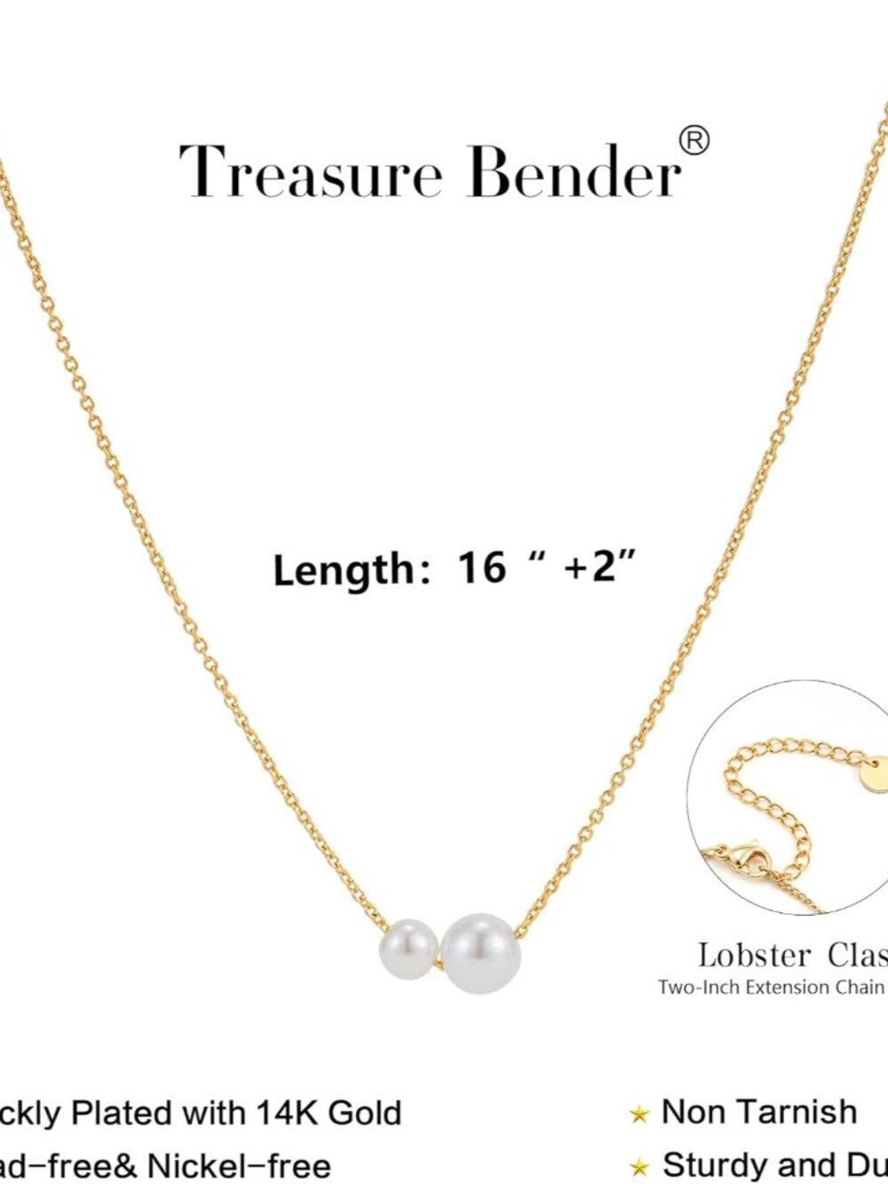 Pearl Necklaces for Women Trendy, 14k Gold Plated Dainty Necklace Simple Pearl D - Picture 3 of 9